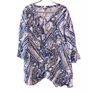 JM Collection Paisley Linen Button Up Tunic